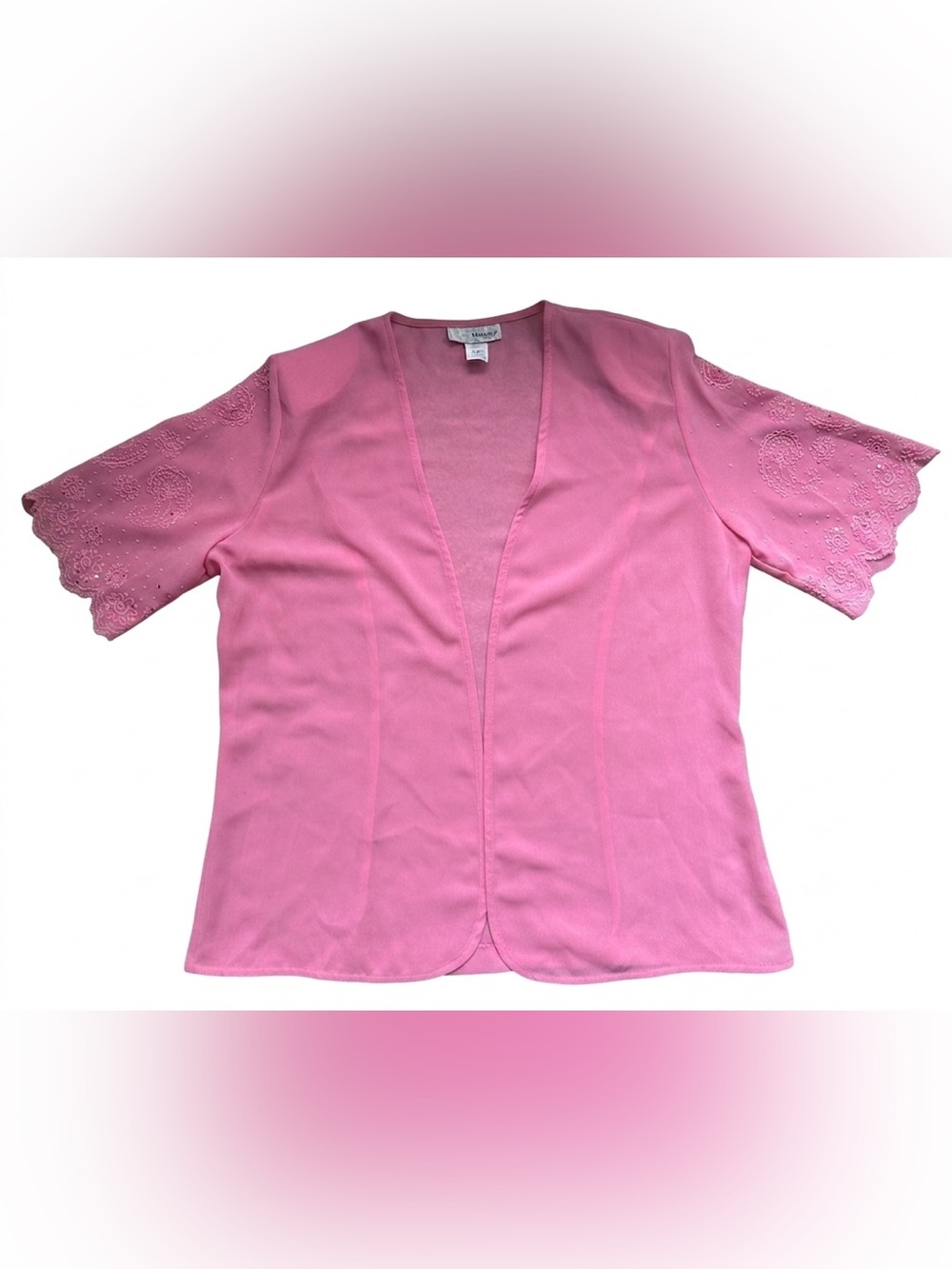 Wonky USA Vintage Beaded Paisley Shrug Cardigan Pink Sheer Chiffon Plus 1XL
